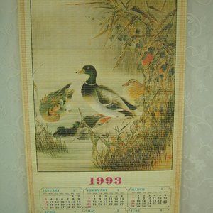 Vintage collector roll up bamboo type calendar-ducks in marsh-1993